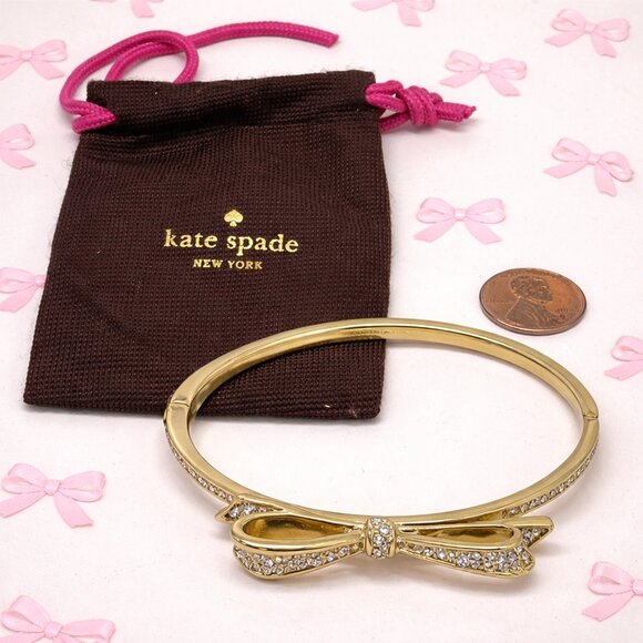 Kate Spade New York Gold Pavé Bow Hinged Bangle Bracelet - Picture 2 of 2